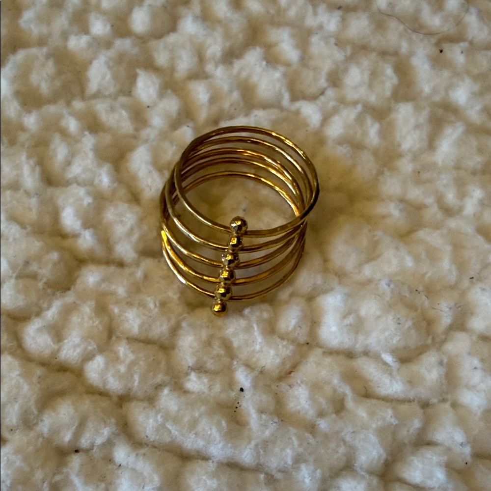 Gold Multi-Band Stackable Ring with Bead Accent